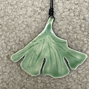 Hand Crafted Pottery Ginkgo Leaf Pendant Necklace